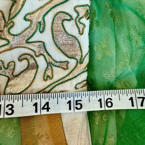 Indian Gold and Green embroidered Dress. Medium.